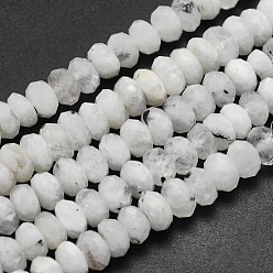 Rainbow Moonstone Natural Rainbow Moonstone Beads Strands, Rondelle, Faceted, 7~8x4~5mm, Hole: 1mm, about 86pcs/strand, 15.9 inch(40.5cm)