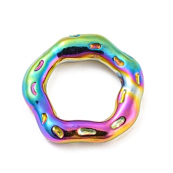 Rainbow Color 304 Stainless Steel Linking Rings, Irregular Flower, Hammered, Rainbow Color, 19x19.5x3.5mm, Inner Diameter: 12x12mm