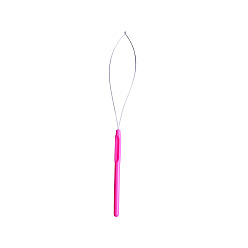 Fuchsia Iron Hair Extension Loop Needle Threader, Plastic Handle Pulling Hook Tool, Bead Device Tool, for Hair or Feather Extensions, Fuchsia, 203x7mm