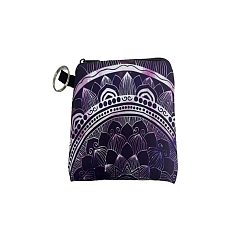 Purple Polyester Handbags, Clutch Bag with Zipper & Keychain, Rectangle with Mandala Flower, Purple, 12x9.5cm, Random buckle style