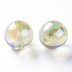 Vert Pâle Perles acryliques transparentes, de couleur plaquée ab , ronde, jaune clair, 16x15mm, Trou: 2.8mm, environ220 pcs / 500 g