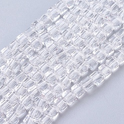 Clear Glass Bead Strands, Faceted, Cube, Clear, 7~8x7~8x7~8mm, Hole: 1mm, about 72pcs/strand, 21.6 inch
