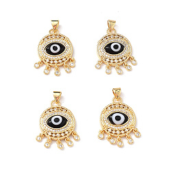 Black Lampwork Evil Eye Pendants with Colorful Cubic Zirconia, Real 18K Gold Plated Brass Findings, Lead Free & Cadmium free, Black, 25x18x5mm, Hole: 4x3.5mm