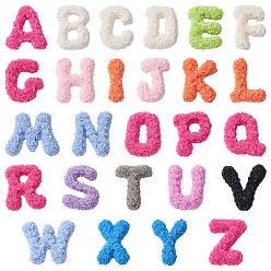 Mixed Color 26Pcs 26 Styles Opaque Resin 26 Letter Cabochons, Rose Flower Letter A~Z, Mixed Color, 26.5~29x10.5~26x6.5~7mm, 1pc/style