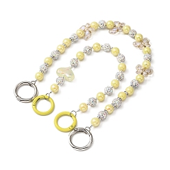 Yellow Heart & Bowknot Acrylic Beaded Bag Straps, with Zinc Alloy Spring Gate Rings, Yellow, 27.5~37.2cm, 2pcs/set