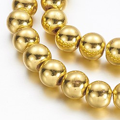 Golden Plated Electroplate Non-magnetic Synthetic Hematite Beads Strands, Round, Golden Plated, 10mm, Hole: 2mm, about 48pcs/strand, 15.7 inch