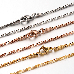 Mixed Color 304 Stainless Steel Box Chain Venetian Chain Necklaces, with Lobster Claw Clasps, Mixed Color, 23.6 inch(60cm), 1.4mm