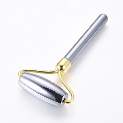 Golden Terahertz Stone Brass Massage Tools, Facial Rollers, Golden, 114x56x18.5mm
