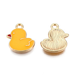 Gold Alloy Pendants, with Enamel, Cadmium Free & Lead Free, Light Gold, Chick, Gold, 16.5x14x2mm, Hole: 2mm