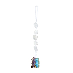 Cristal de Quartz Pépites décorations pendentif en cristal de quartz naturel, ornements suspendus en fil de nylon tressé et pompons en pierres précieuses, 185~190mm