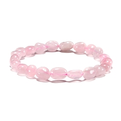 Quartz Rose Bracelets extensibles en perles de quartz rose naturel, pierre tombée, nuggets, diamètre intérieur: 2~2-1/4 pouce (5.2~5.6 cm)