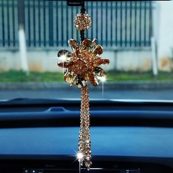 Saddle Brown Glass Flower with Tassel Pendant Decorations, for Interior Car Mirror Hanging Decorations, Saddle Brown, 350mm