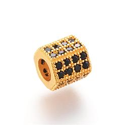 Golden Brass Micro Pave Cubic Zirconia Beads, Hexagon, Golden, 7x8x7mm, Hole: 4mm
