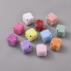 Mixed Color Resin Beads, with Crystal Rhinestone, Imitation Candy Food Style, Cube, Mixed Color, 11x12x12mm, Side Length: 9mm