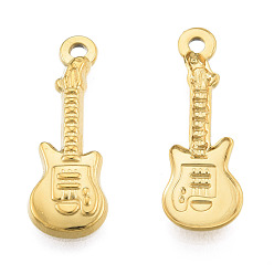 Real 18K Gold Plated 201 Stainless Steel Pendants, Guitar, Real 18K Gold Plated, 25.5x9x2mm, Hole: 1.6mm