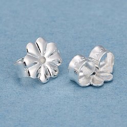 Серебро 304 из нержавеющей стали гайки уха, спинки серег-бабочек для серег-почтальонов, цветок, серебряные, 6.5x6x3.5 мм, отверстие : 1 мм