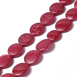 Red Spray Painted Natural Freshwater Shell Beads Strands, Flat Round, Red, 12.5x3mm, Hole: 1mm, about 32pcs/strand, 15.63 inch(39.7cm)