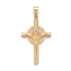 Golden Easter 304 Stainless Steel Big Pendants, with Crystal Rhinestone, Crucifix Cross, Golden, 58.5x35x6mm, Hole: 6.5x12mm