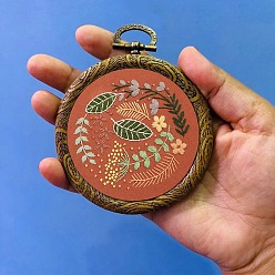 Dark Salmon DIY Pendant Decoration Embroidery Kits, Including Printed Cotton Fabric, Embroidery Thread & Needles, Embroidery Hoop, Plants Pattern, Dark Salmon, Embroidery Hoop: 100mm