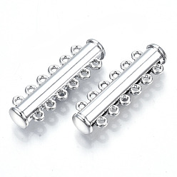 Платина 6-пряди латунные магнитного слайд замок застежки, 12-луночное, трубка, платина, 33.5x10.5x6.5 мм, отверстие : 1.4 мм