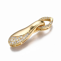 Real 18K Gold Plated Brass Micro Pave Clear Cubic Zirconia Interlocking Clasps, Nickel Free, Horse Eye, Real 18K Gold Plated, 34mm long, Horse Eye: 13x8x4mm, Inner Diameter: 5x9mm, Clasps: 27x9x8.5mm, hole: 1.2mm, Inner Diameter: 8x5mm