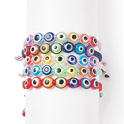 Color mezclado 5 piezas 5 conjunto de pulseras de cuentas trenzadas de mal de ojo de resina de color, pulseras ajustables de la suerte para mujer, color mezclado, diámetro interior: 2-1/8~2-3/4 pulgada (5.35~7.1 cm), 1 pc / color