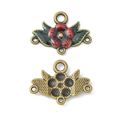Red Alloy Enamel Chandelier Component Links, Cadmium Free & Lead Free, Flower, Antique Bronze Metal Color, Red, 23x31x2.5mm, Hole: 2~4mm