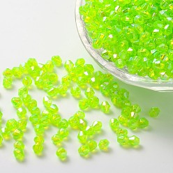 Jaune Vert Perles acryliques transparentes écologiques plaquées couleur bicône ab, jaune vert, 4x4mm, Trou: 1mm, environ16600 pcs / 500 g