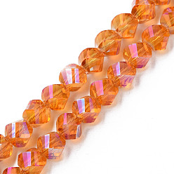 Dark Orange Electroplate Transparent Glass Beads Strands, Faceted, Nuggets, Dark Orange, 8x7mm, Hole: 1.4mm, about 72pcs/strand, 20.08 inch(51cm)