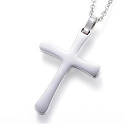 Stainless Steel Color 304 Stainless Steel Pendant Necklaces, Polish, Latin Cross, Stainless Steel Color, 19.6 inch(50cm)