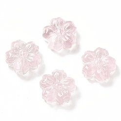 Pink Spray Painted Transparent Glass Beads, Sakura, Pink, 13.5x14x6mm, Hole: 1.2mm