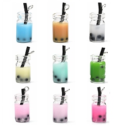 Color mezclado Pendientes de la botella de cristal, con resina en el interior, Té de burbujas de imitación/té de leche boba, color mezclado, 27x12x10 mm, agujero: 1.8 mm