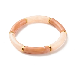 Marron Sablonneux Bracelet extensible en perles de tube incurvé en acrylique bicolore, gros bracelet pour femme, Sandy Brown, diamètre intérieur: 2-1/8 pouce (5.5 cm)
