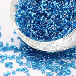 Azul 11/0 de dos granos de la semilla de cristal tallado, hexágono, plata forrada agujero redondo, azul, tamaño: cerca de 2.2 mm de diámetro, sobre 37500 unidades / libra