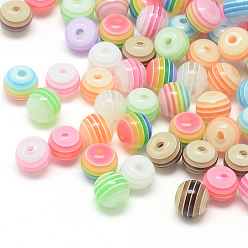 Couleur Mélangete Perles de résine à rayures transparentes, ronde, couleur mixte, 8mm, Trou: 1.6~2mm