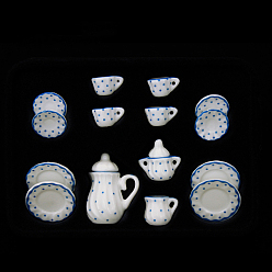 Polka Dot Фарфоровый мини-чайный сервиз, включая чайники 2шт., 5чайные чашки, 8шт посуда, для аксессуаров для кукольного домика, притворяясь опорными украшениями, полька точка рисунок, 121x86x25 мм, 15 шт / комплект