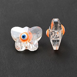 Orange Evil Eye Glass Butterfly Beads, with Enamel, Faceted, AB Color Plated, Orange, 12x15x9mm, Hole: 1.2mm