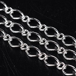 Silver Iron Handmade Chains Figaro Chains Mother-Son Chains, Unwelded, Lead Free and Nickel Free and Cadmium Free, Silver Color Plated, with Spool, Mother Link: 5x8mm, 1mm thick, Son Link: 3.5x4mm, 0.81mm thick, about 328.08 Feet(100m)/roll