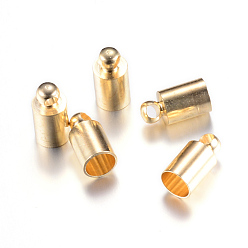 Light Gold Brass Cord Ends, End Caps, Cadmium Free & Lead Free, Column, Light Gold, 8x3mm, Hole: 1.5mm, 2mm inner diameter