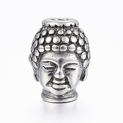 Argent Antique 316 perles chirurgicales en acier inoxydable, Bouddha, argent antique, 13x10x9mm, Trou: 3mm