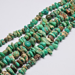 Vert De Mer Clair Brins de perles de jaspe impérial naturel, nuggets, teint, vert de mer clair, 8~16x4~10mm, Trou: 1mm, environ 15.7 pouce