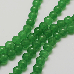 Green Natural White Jade Beads Strands, Round, Dyed, Green, 6mm, Hole: 1mm, about 62pcs/strand, 15.7 inch