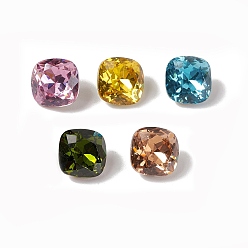 Mixed Color Cubic Zirconia Cabochons, Pointed Back & Back Plated, Square, Mixed Color, 8x8x4mm