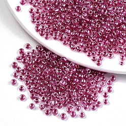 Rosa Viejo 6/0 perlas de cristal de la semilla, transparente interior colores lustre, agujero redondo, rondo, rosa viejo, 6/0, 4~5x2.5~4.5 mm, agujero: 1.2 mm, sobre 4500 unidades / bolsa