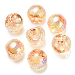 Marron Sablonneux Placage uv perles acryliques irisées arc-en-ciel, ronde, top foré, Sandy Brown, 16x16x16mm, Trou: 3mm