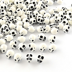 Blanco Abalorios de acrílico opacos, cráneo, blanco, 10x8x9 mm, Agujero: 2 mm, sobre 1200 unidades / 500 g