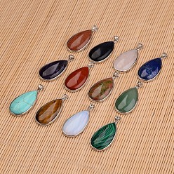 Mixed Stone Natural & Synthetic Mixed Stone Big Pendants, with Platinum Tone Brass Findings, Lead Free & Nickel Free, teardrop, 50x26x9mm, Hole: 5x6mm