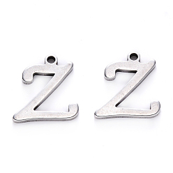 Letter Z 201 Stainless Steel Charms, Laser Cut, Stainless Steel Color, Letter.Z, 11.5x11x1mm, Hole: 1mm
