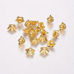 Golden Tibetan Style Alloy Bead Caps, Cadmium Free & Nickel Free & Lead Free, Flower, Golden, 8.5x5mm, Hole: 1mm