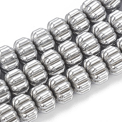 Platinum Plated Electroplate Non-magnetic Synthetic Hematite Corrugated Beads Strands, Pumpkin, Platinum Plated, 8x6mm, Hole: 1mm, about 70pcs/strand, 15.7 inch